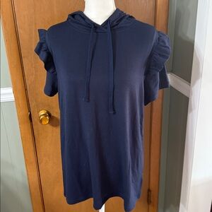 Anthropologie Navy Ruffle Sleeve Hoodie Top